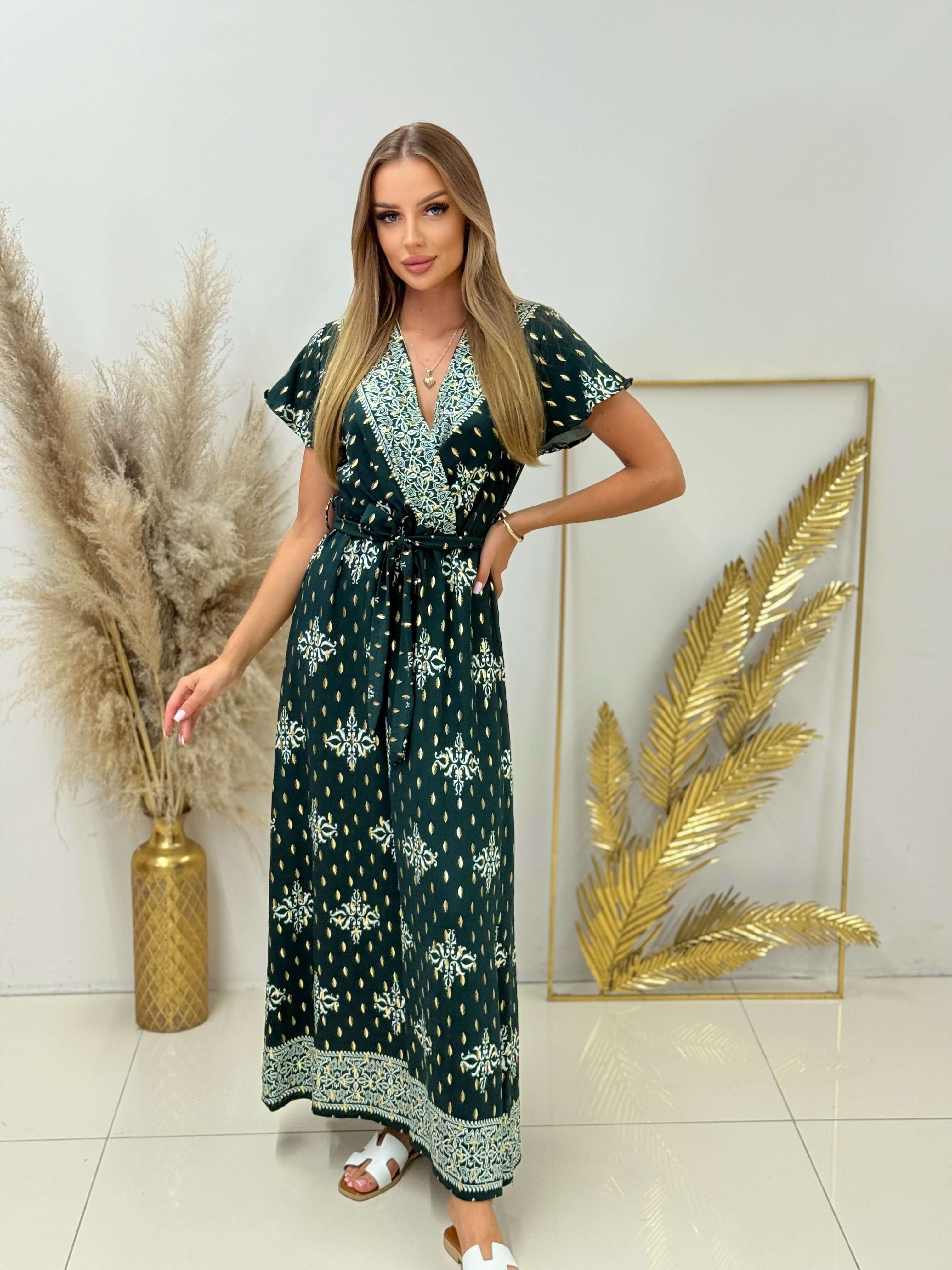Sukienka BOSFOR GOLD Miss Sara Sleeves