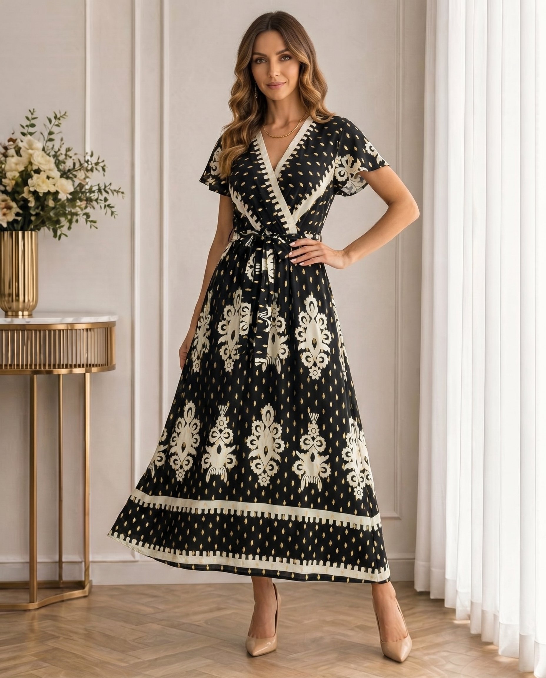 Sukienka TAPEON GOLD Miss Sara Sleeves