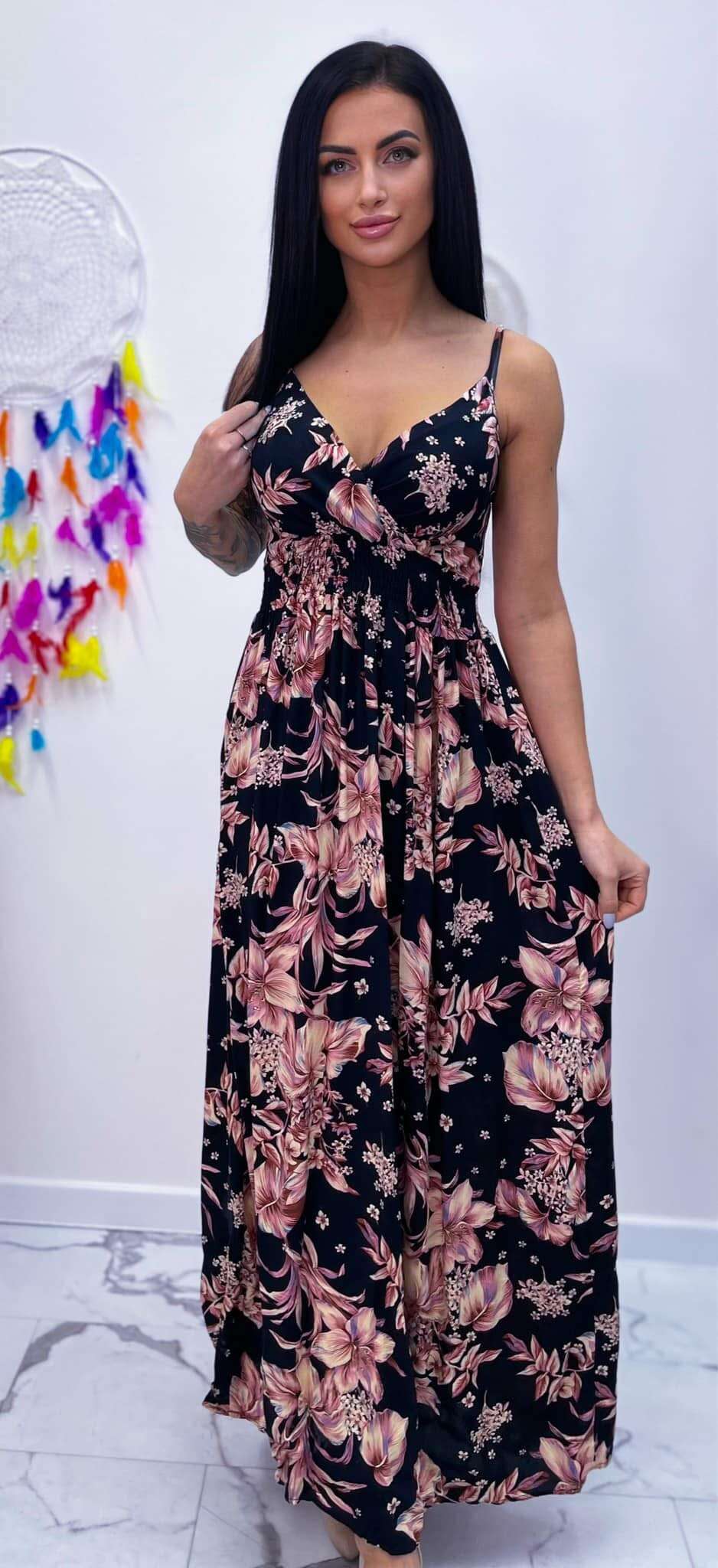 Sukienka BEIGE BIG FLOWER Miss Sara Slim - 8