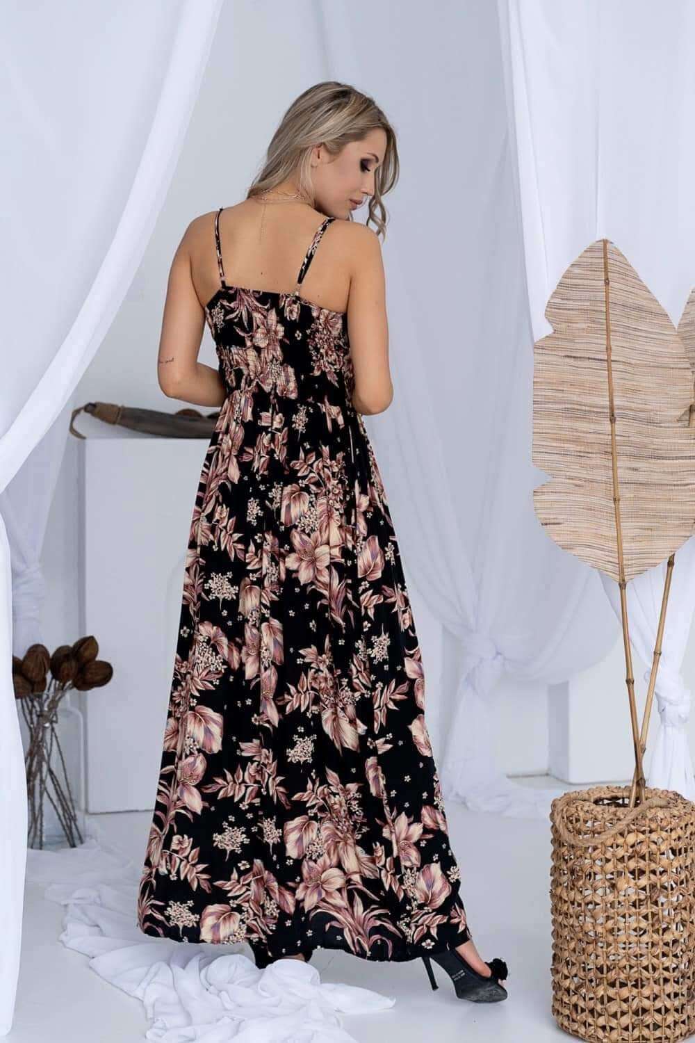 Sukienka BEIGE BIG FLOWER Miss Sara Slim - 4