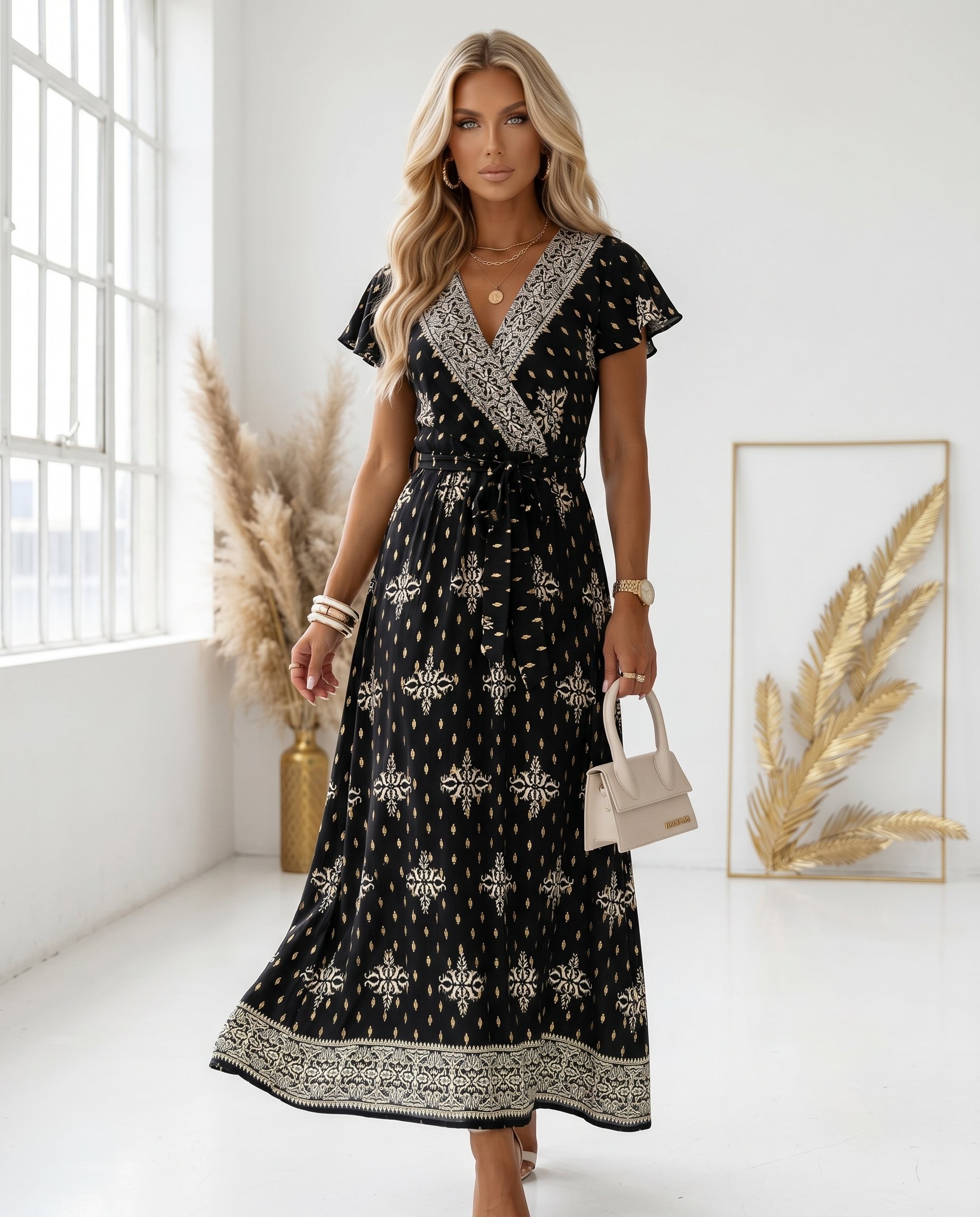 Sukienka BOSFOR GOLD Miss Sara Sleeves