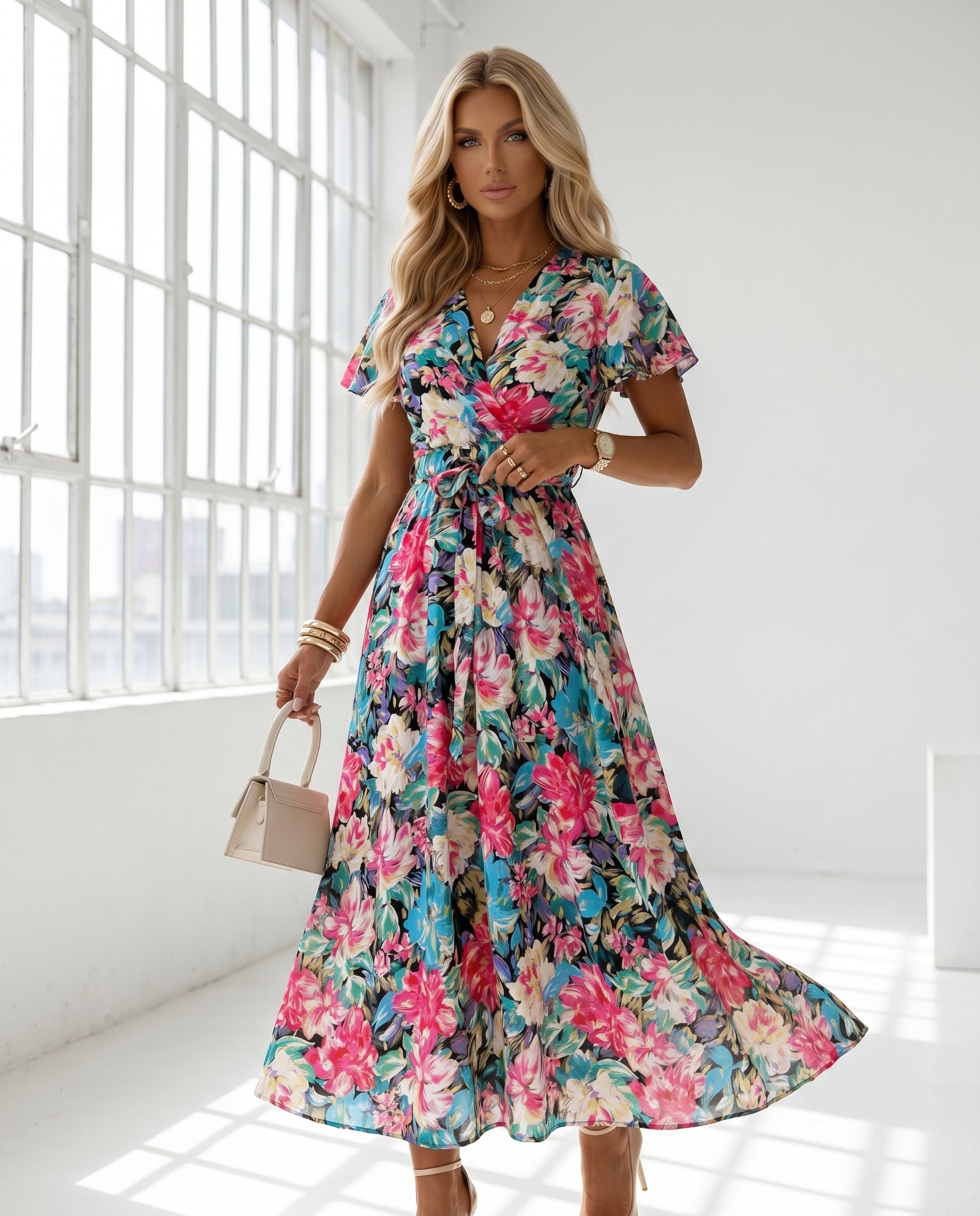 Sukienka SANGRIA GOLD Miss Sara Sleeves