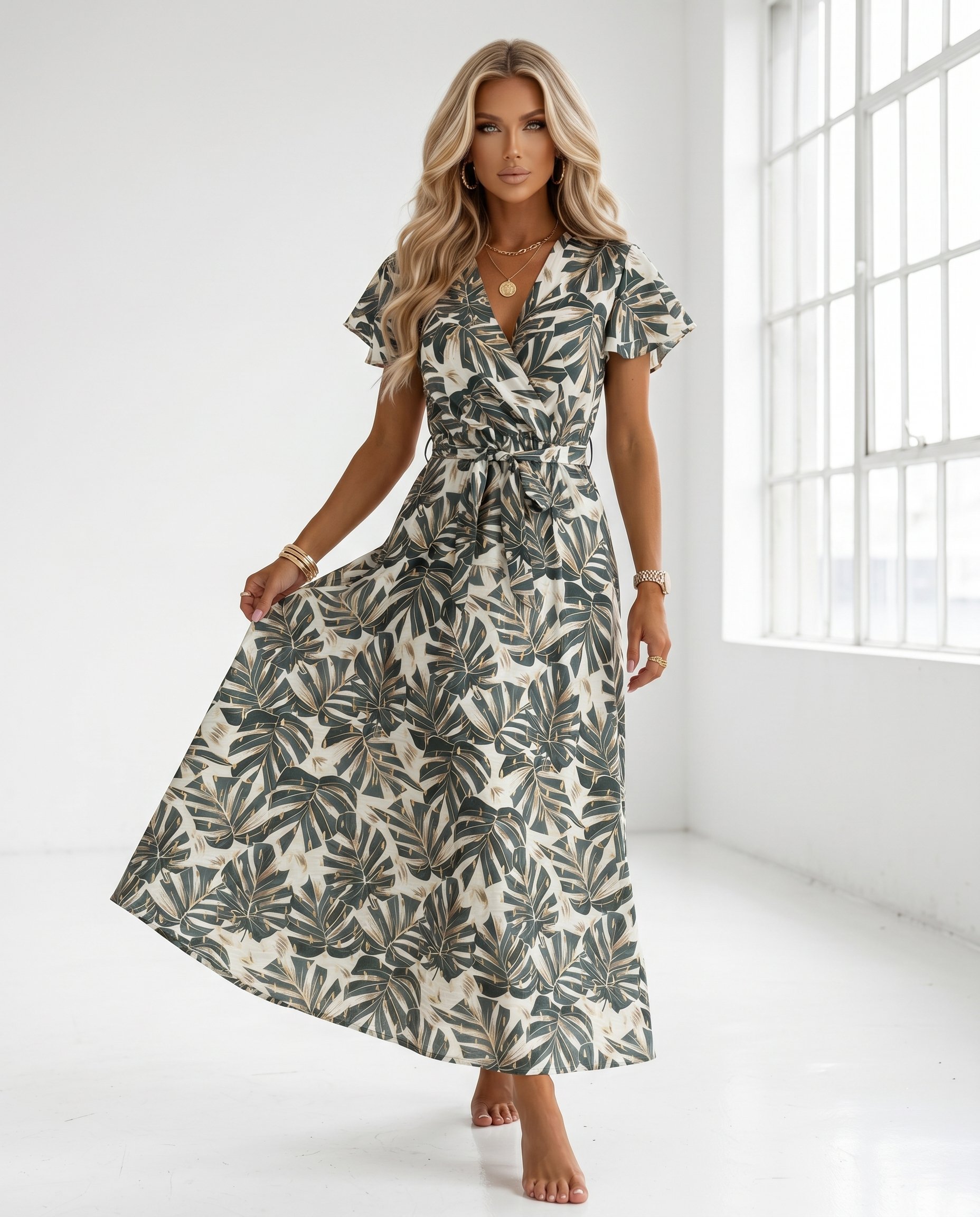 Sukienka TOBACCO GOLD Miss Sara Sleeves - 2