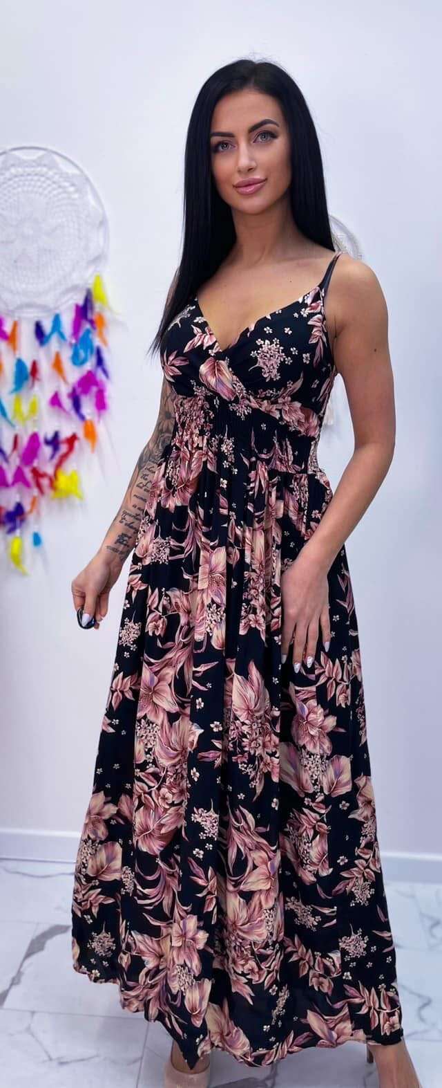 Sukienka BEIGE BIG FLOWER Miss Sara Slim - 6
