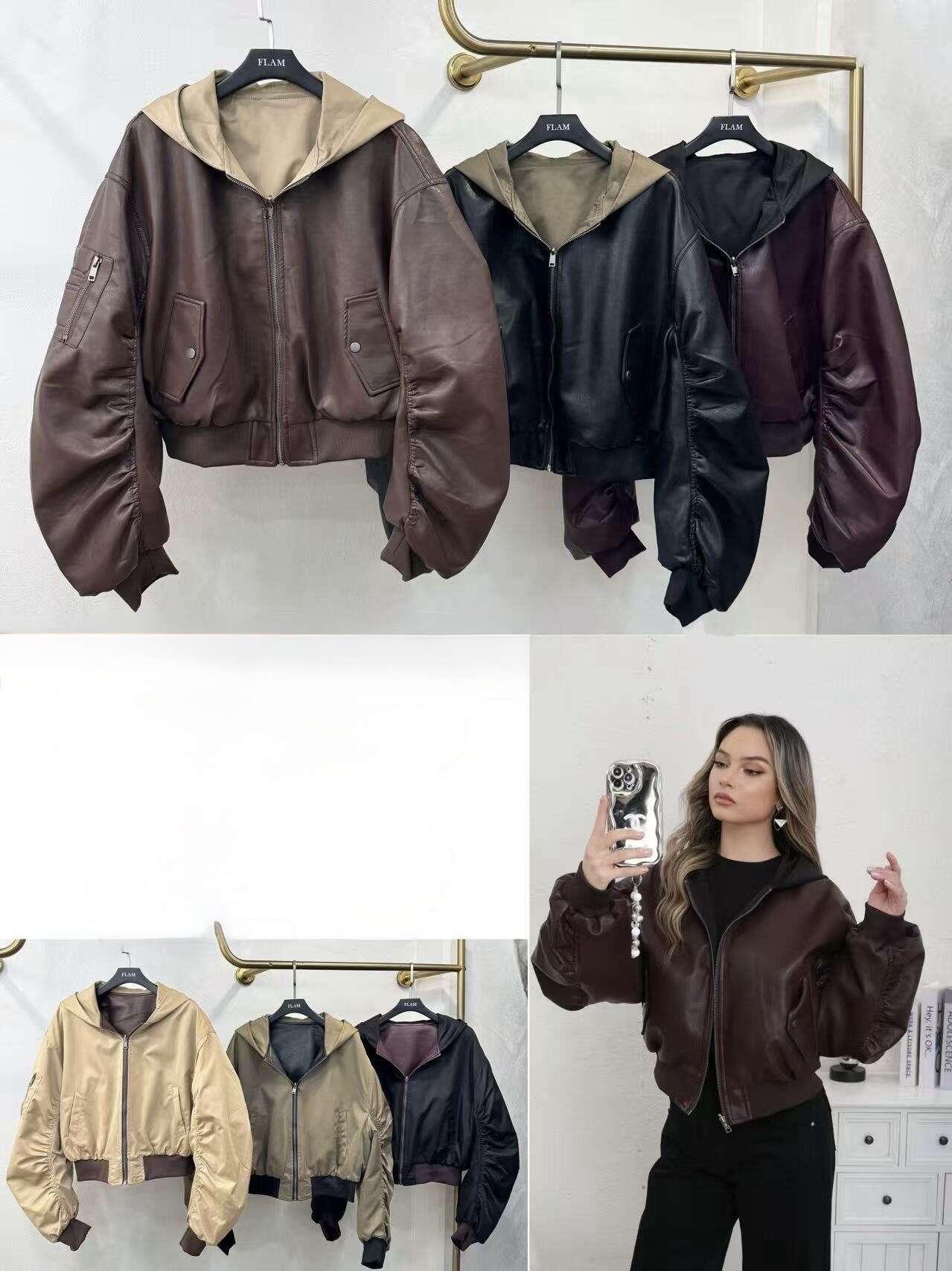 Cropped Faux leather Jacket